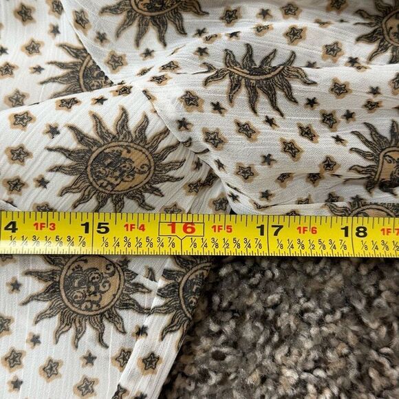 Forever 21 Zodiac Celestial Sun Star Moon Chiffon Wrap Bell Top Blouse S - Picture 6 of 7